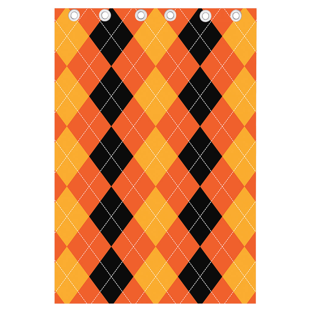 Orange And Black Argyle Pattern Print Curtain