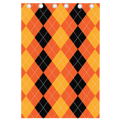 Orange And Black Argyle Pattern Print Curtain