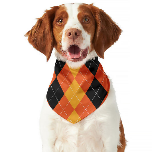 Orange And Black Argyle Pattern Print Dog Bandana