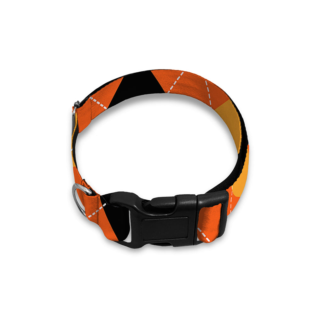 Orange And Black Argyle Pattern Print Dog Collar