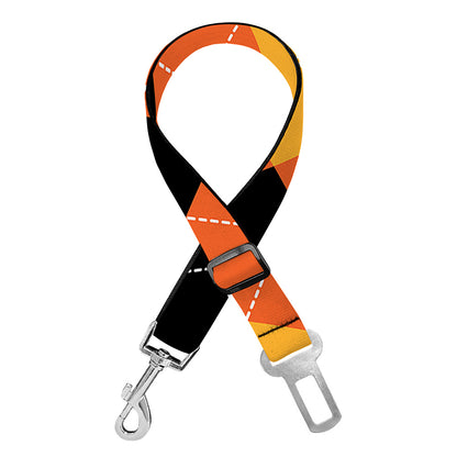 Orange And Black Argyle Pattern Print Dog Seat Belt