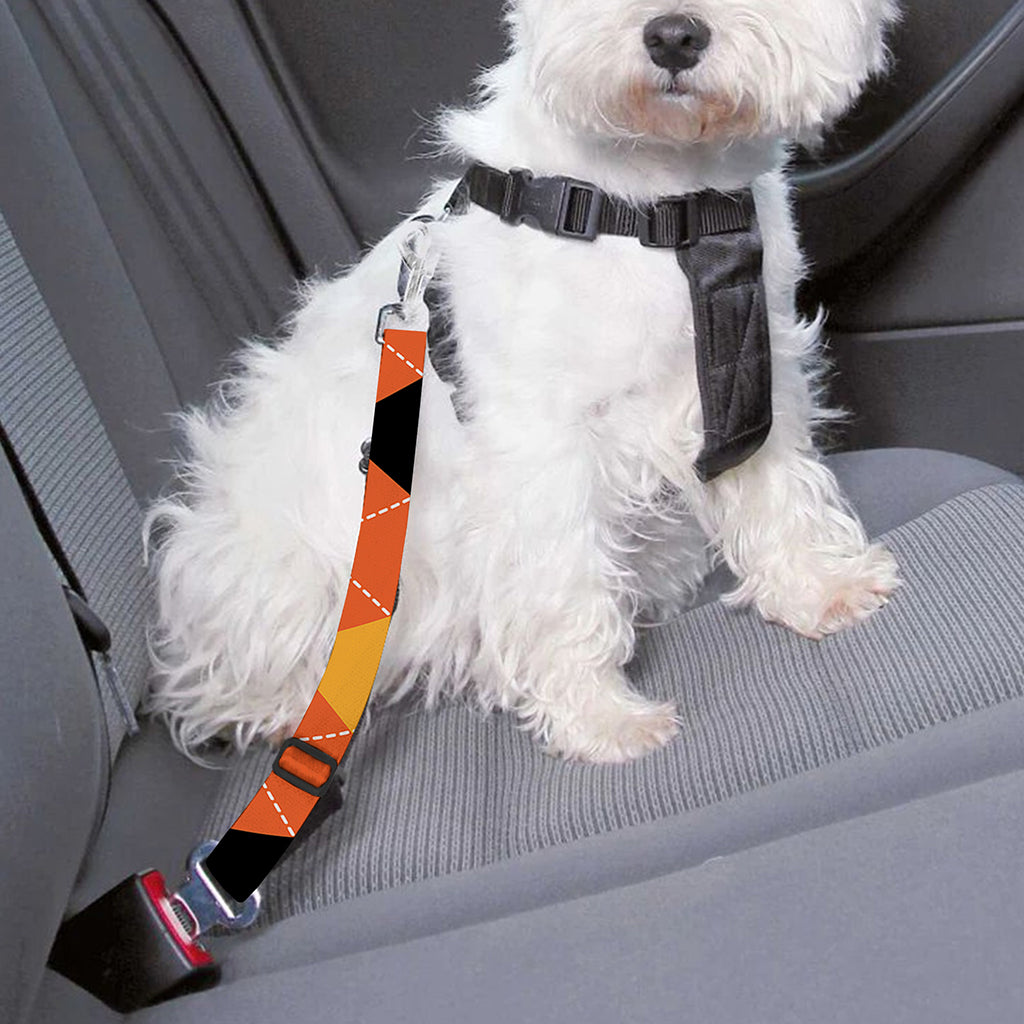 Orange And Black Argyle Pattern Print Dog Seat Belt