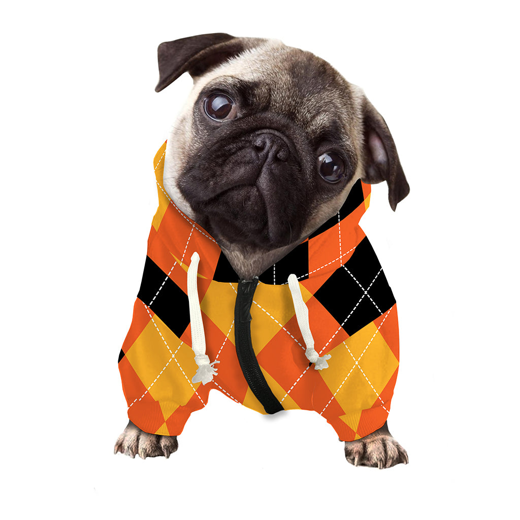 Orange And Black Argyle Pattern Print Dog Zip Up Hoodie