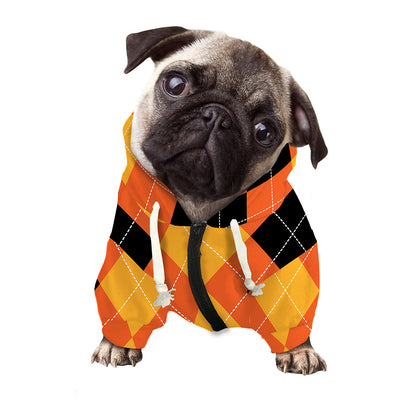 Orange And Black Argyle Pattern Print Dog Zip Up Hoodie