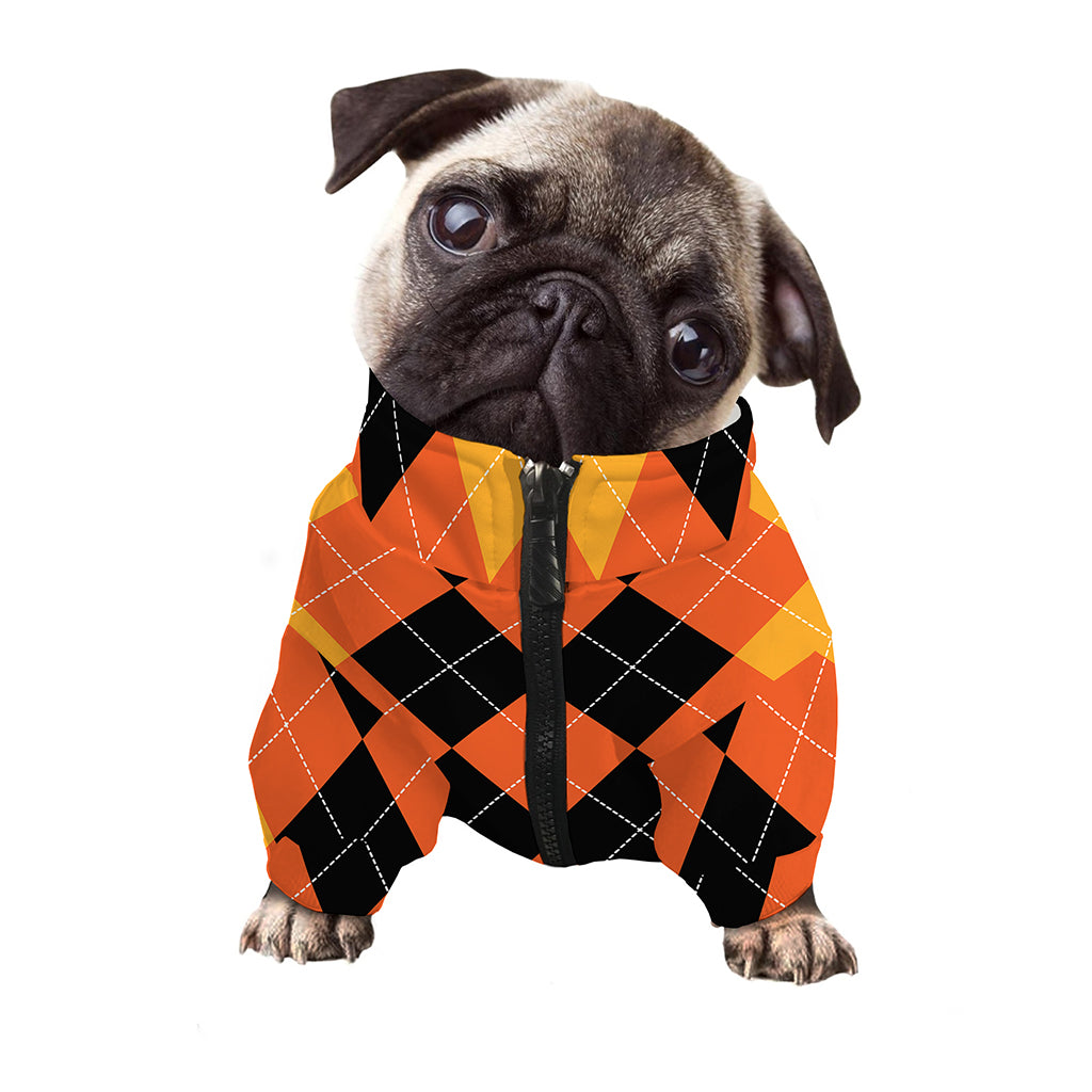 Orange And Black Argyle Pattern Print Dog Zip Up Jacket