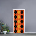 Orange And Black Argyle Pattern Print Door Sticker