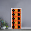 Orange And Black Argyle Pattern Print Door Sticker