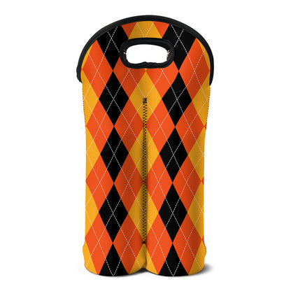 Orange And Black Argyle Pattern Print Double Neoprene Wine Tote