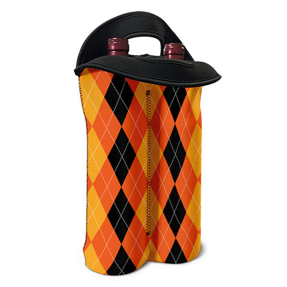 Orange And Black Argyle Pattern Print Double Neoprene Wine Tote