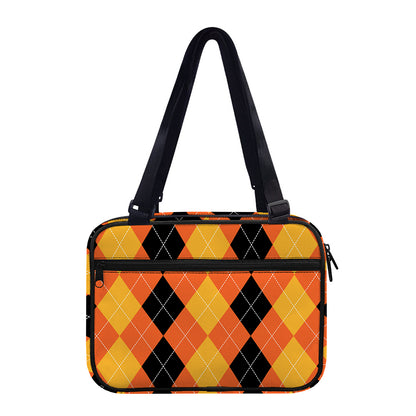 Orange And Black Argyle Pattern Print Double Strap Bible Bag