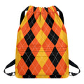 Orange And Black Argyle Pattern Print Drawstring Backpack