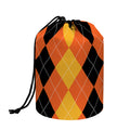 Orange And Black Argyle Pattern Print Drawstring Makeup Bag