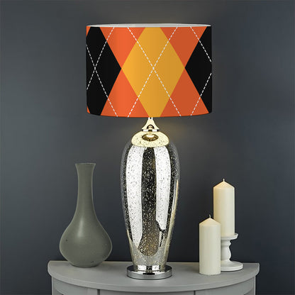 Orange And Black Argyle Pattern Print Drum Lamp Shade