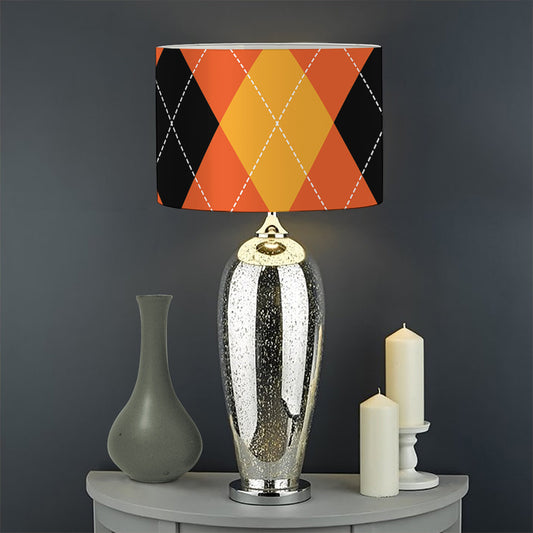 Orange And Black Argyle Pattern Print Drum Lamp Shade