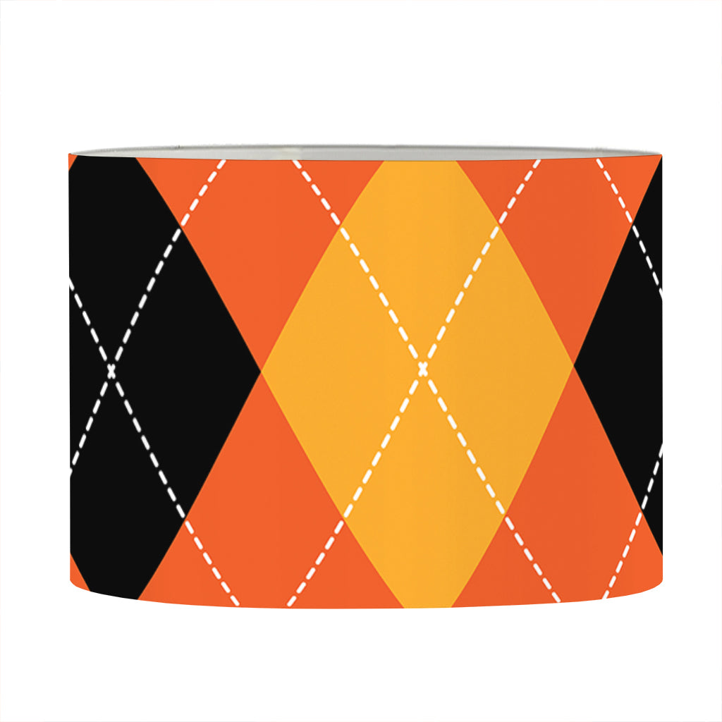 Orange And Black Argyle Pattern Print Drum Lamp Shade