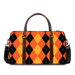 Orange And Black Argyle Pattern Print Duffle Bag