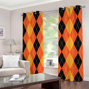 Orange And Black Argyle Pattern Print Extra Wide Grommet Curtains