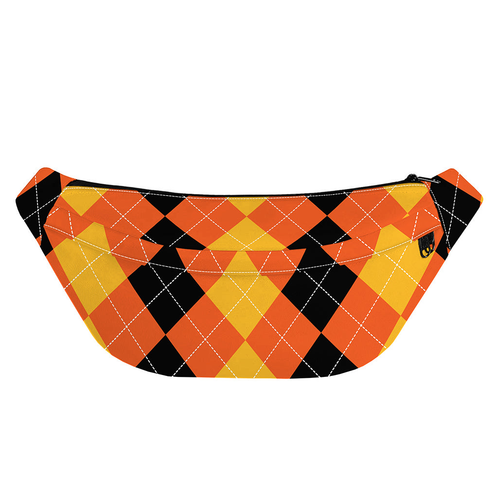Orange And Black Argyle Pattern Print Fanny Pack
