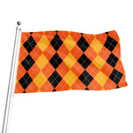 Orange And Black Argyle Pattern Print Flag