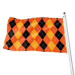 Orange And Black Argyle Pattern Print Flag