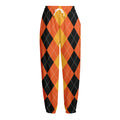 Orange And Black Argyle Pattern Print Fleece Lined Knit Pants