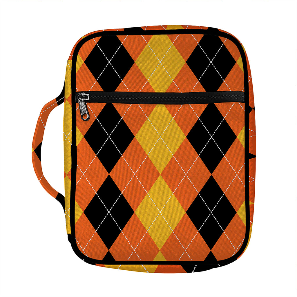 Orange And Black Argyle Pattern Print Front Pocket Bible Bag
