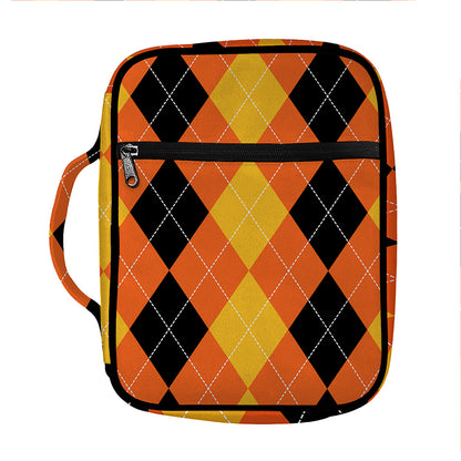 Orange And Black Argyle Pattern Print Front Pocket Bible Bag