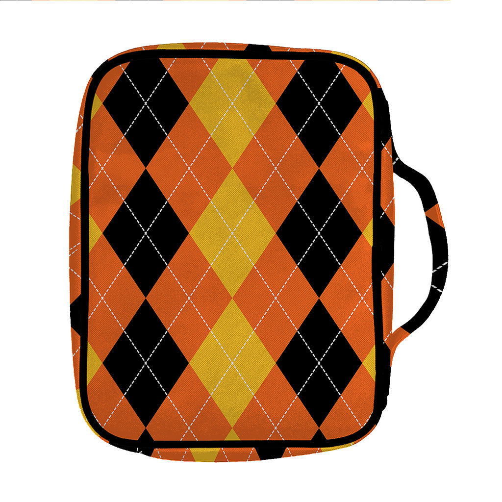 Orange And Black Argyle Pattern Print Front Pocket Bible Bag