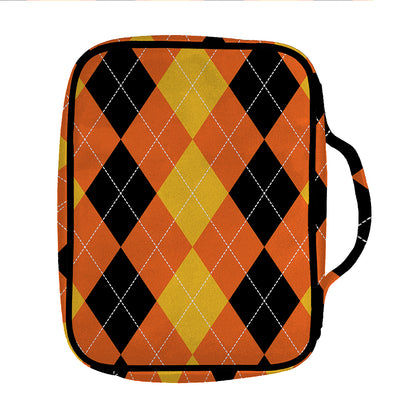 Orange And Black Argyle Pattern Print Front Pocket Bible Bag