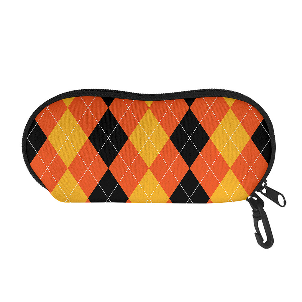 Orange And Black Argyle Pattern Print Glasses Case