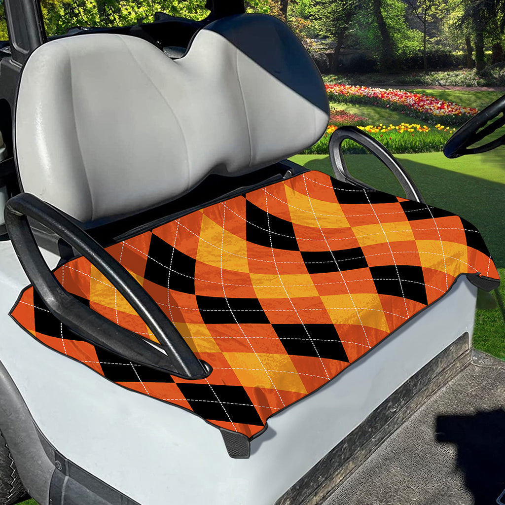 Orange And Black Argyle Pattern Print Golf Cart Seat Cover