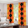 Orange And Black Argyle Pattern Print Grommet Curtains