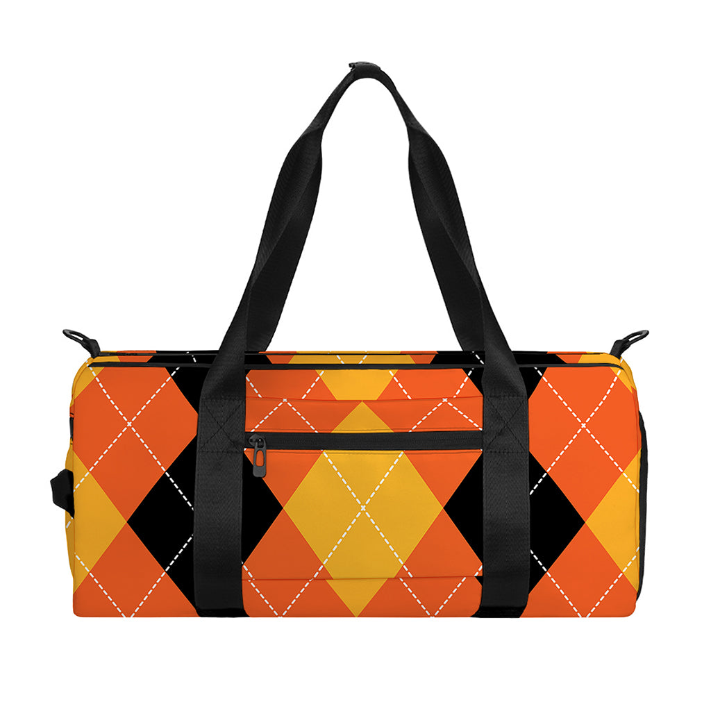 Orange And Black Argyle Pattern Print Gym Bag