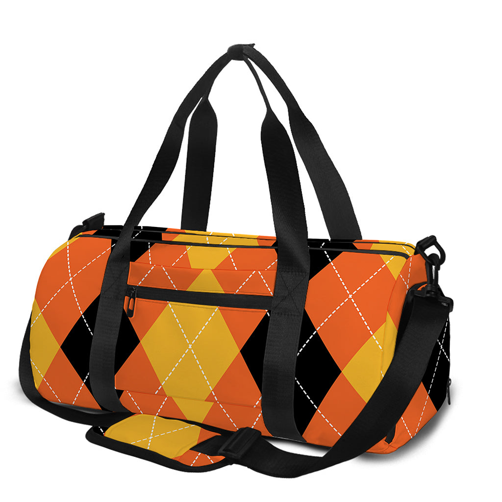 Orange And Black Argyle Pattern Print Gym Bag