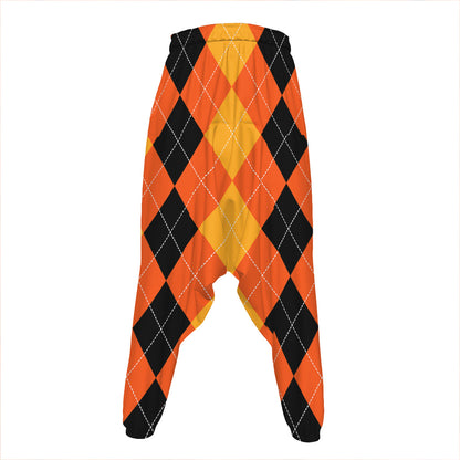 Orange And Black Argyle Pattern Print Hammer Pants
