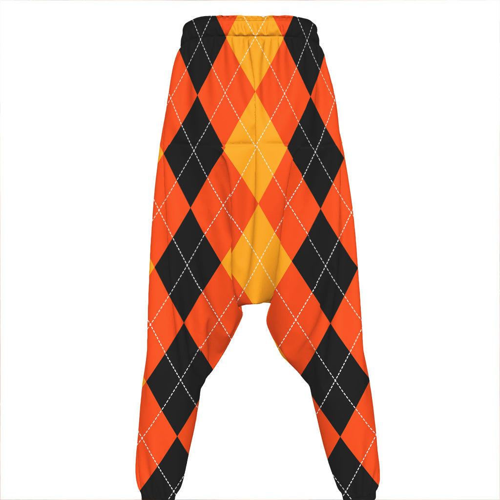 Orange And Black Argyle Pattern Print Hammer Pants