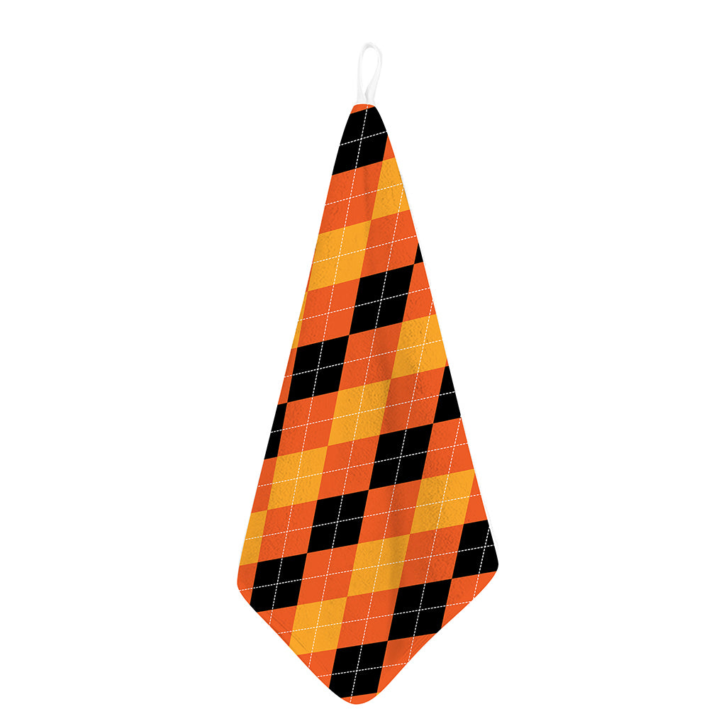 Orange And Black Argyle Pattern Print Hand Towel