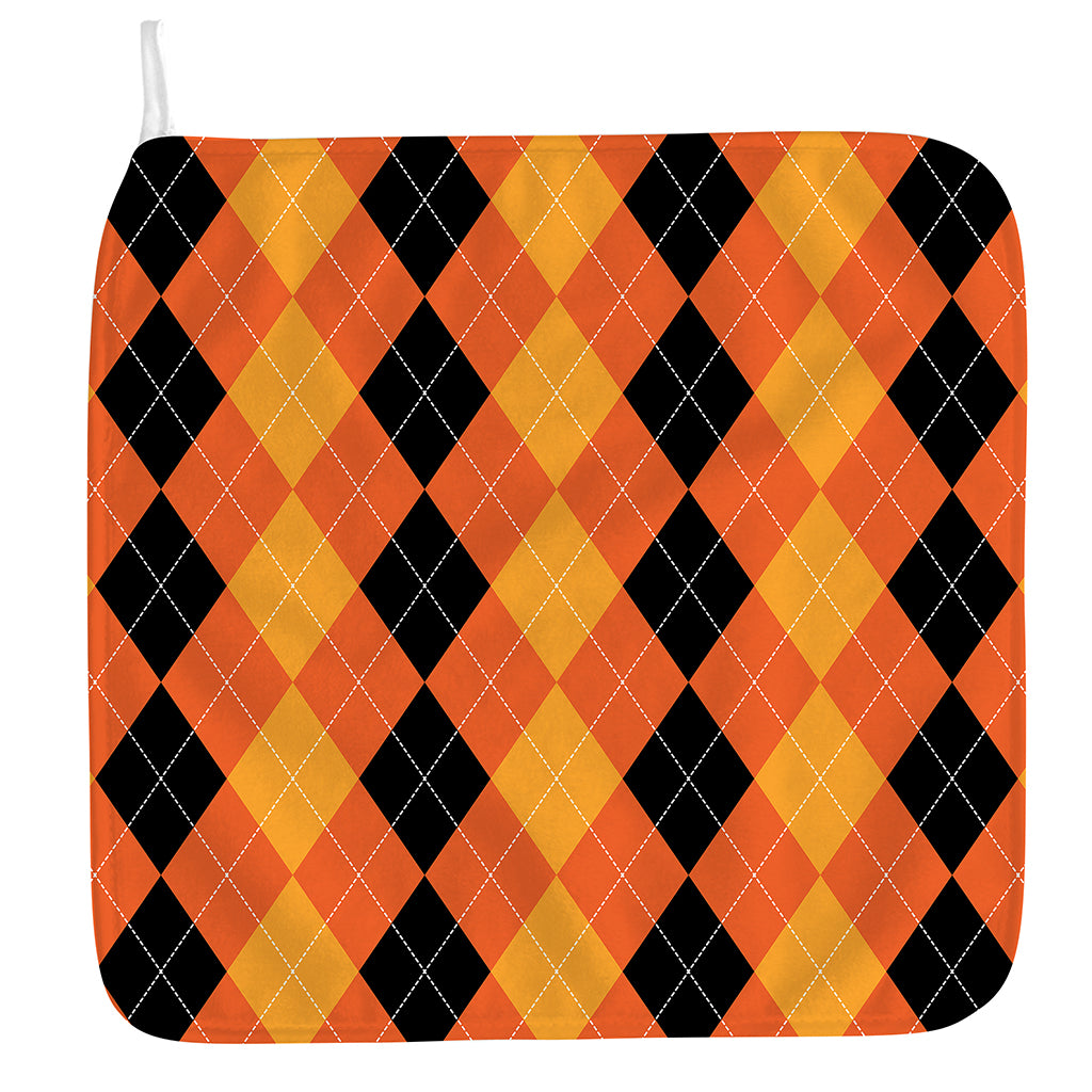 Orange And Black Argyle Pattern Print Hand Towel
