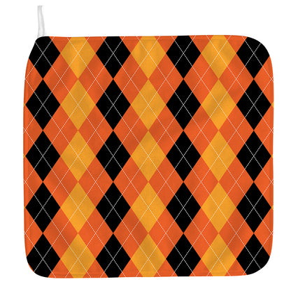 Orange And Black Argyle Pattern Print Hand Towel