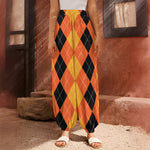 Orange And Black Argyle Pattern Print Harem Pants