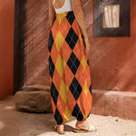 Orange And Black Argyle Pattern Print Harem Pants