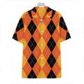 Orange And Black Argyle Pattern Print Hawaiian Shirt