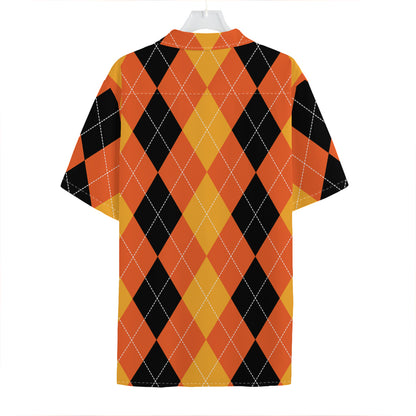 Orange And Black Argyle Pattern Print Hawaiian Shirt