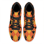 Orange And Black Argyle Pattern Print High Top Leather Sneakers
