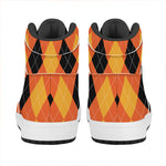 Orange And Black Argyle Pattern Print High Top Leather Sneakers