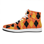 Orange And Black Argyle Pattern Print High Top Leather Sneakers