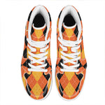 Orange And Black Argyle Pattern Print High Top Leather Sneakers