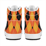 Orange And Black Argyle Pattern Print High Top Leather Sneakers