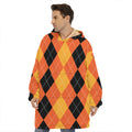 Orange And Black Argyle Pattern Print Hoodie Blanket