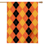 Orange And Black Argyle Pattern Print House Flag